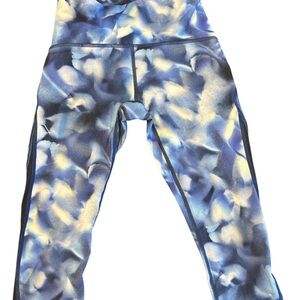 Lululemon Crop Leggings 4 Blue Abstract Print Mesh Panel High Rise Yoga Pants